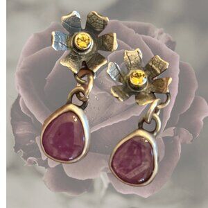 OOAK Designer Oxidized Sterling Silver Sabine Sjostrand Pink Sapphire Earrings